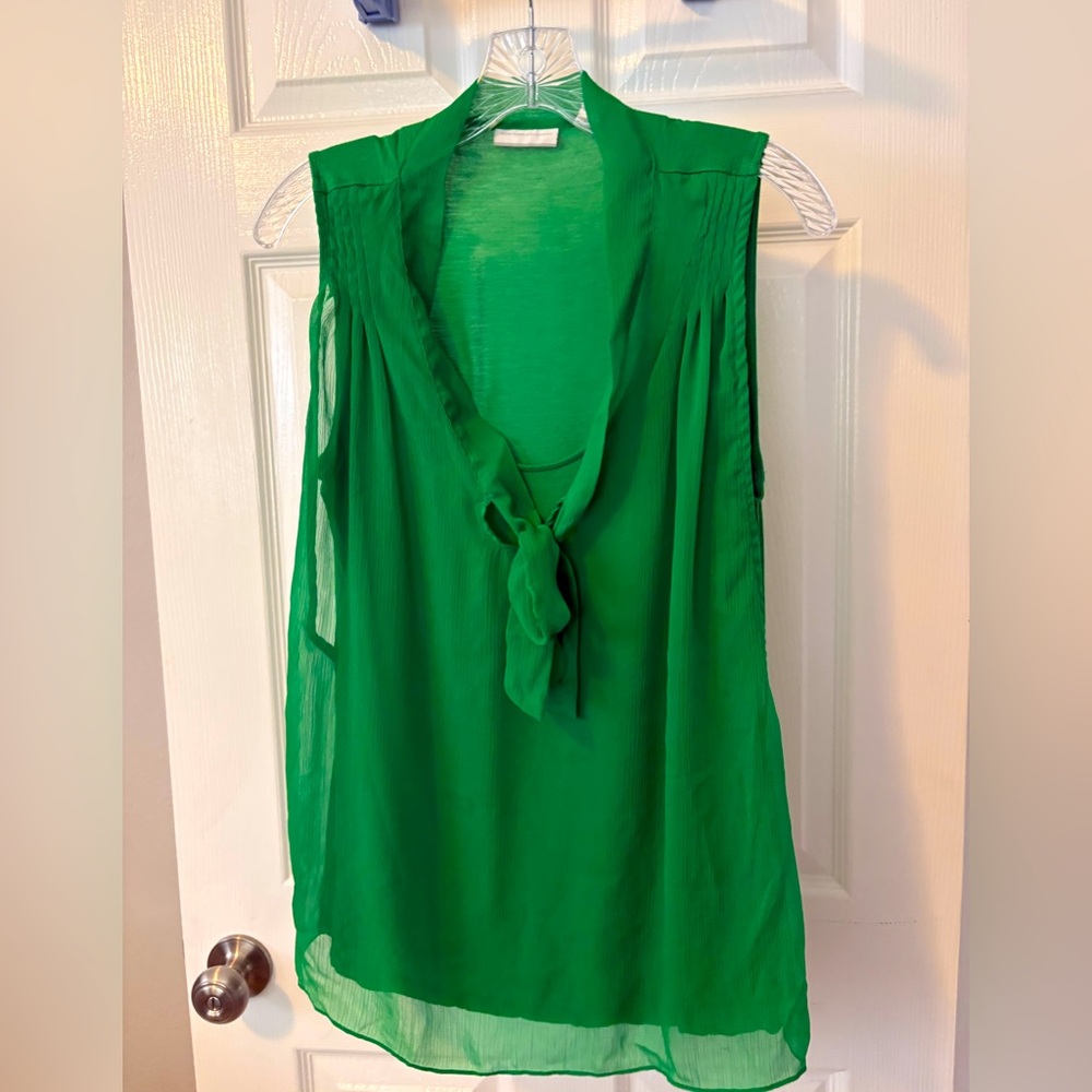 New York & Company Vibrant Green Tie-Front Blouse